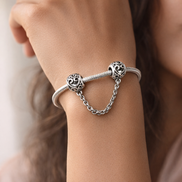 Scroll Heart Safety Chain Charm - Scroll Heart Safety Chain Charm — worn on wrist