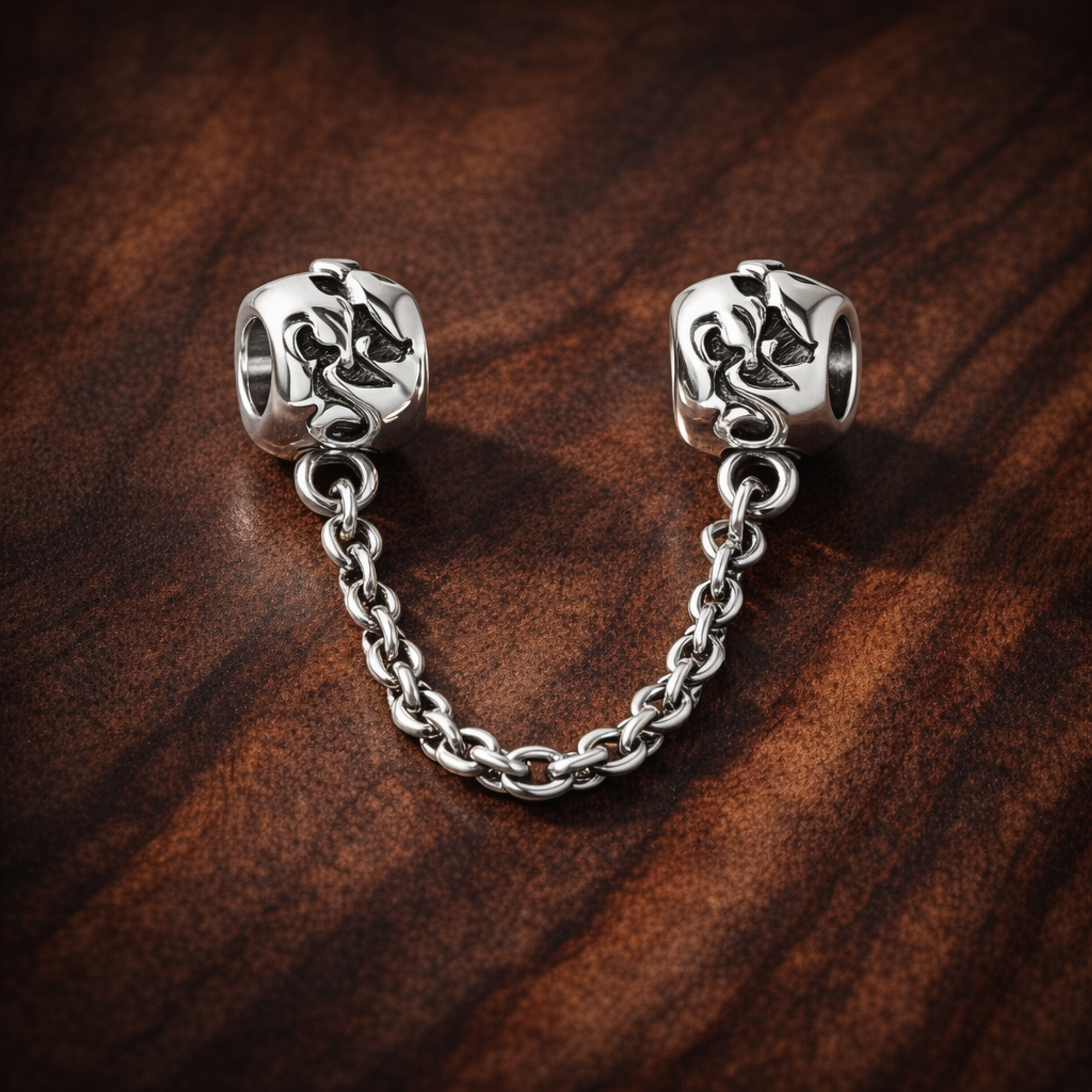 Sparkle Drop Safety Chain Charm - Sparkle Drop Safety Chain Charm — display on walnut