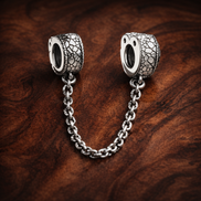 Square Pav? Safety Chain Charm - Square Pav? Safety Chain Charm — display on walnut