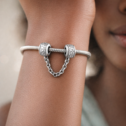 Square Pav? Safety Chain Charm - Square Pav? Safety Chain Charm — worn on wrist