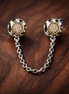 Gold Plated Sunburst Safety Chain Charm - Gold Plated Sunburst Safety Chain Charm — display on walnut