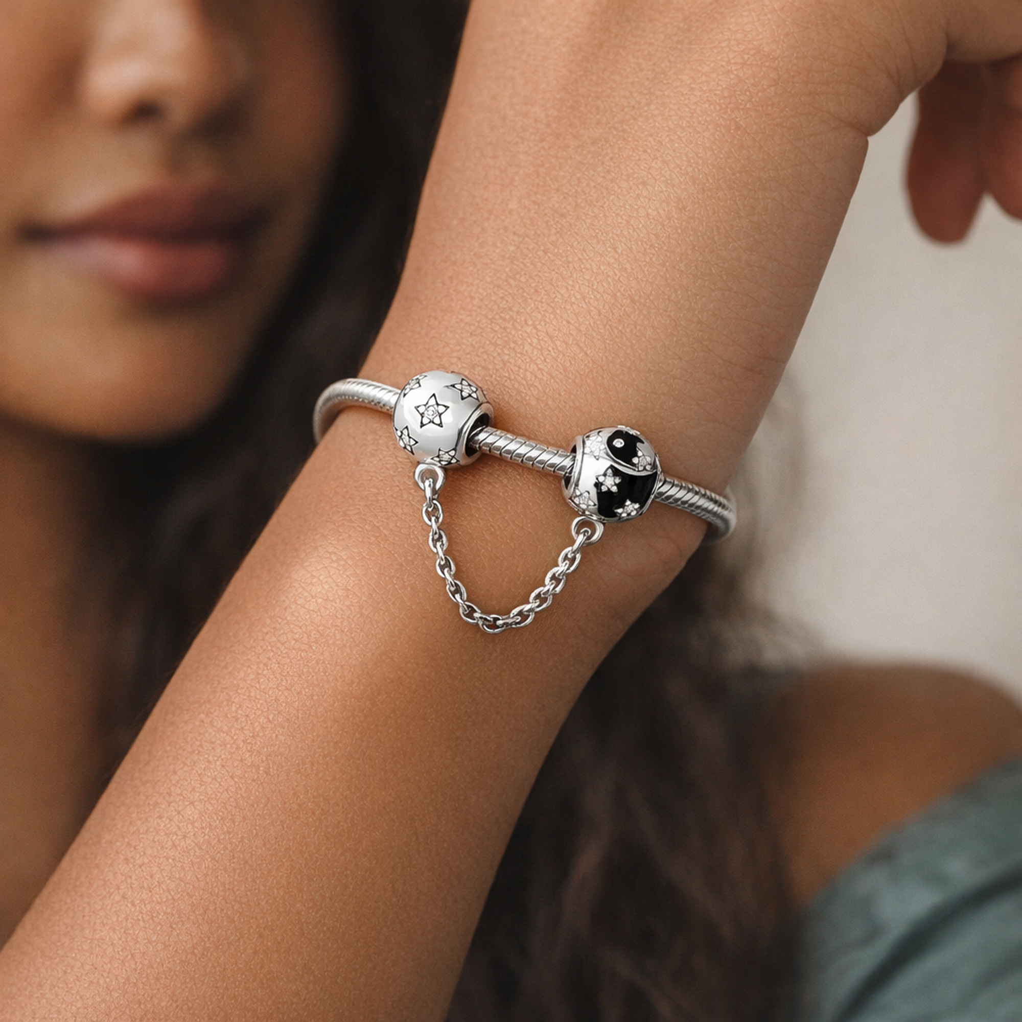 Starry Safety Chain Charm - Starry Safety Chain Charm — worn on wrist