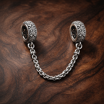 Pav? Barrel Safety Chain Charm - Pav? Barrel Safety Chain Charm — display on walnut