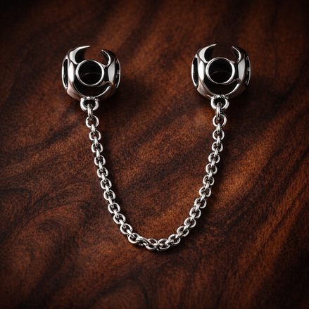 Round Ring Safety Chain Charm - Round Ring Safety Chain Charm — display on walnut