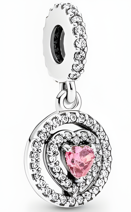 Sterling Silver Spinning Heart Dangle Charm with Pink Stone