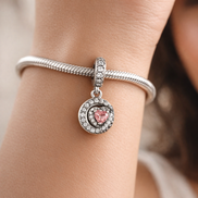 Pink Family Heart Dangle Charm - Pink Family Heart Dangle Charm — worn on wrist