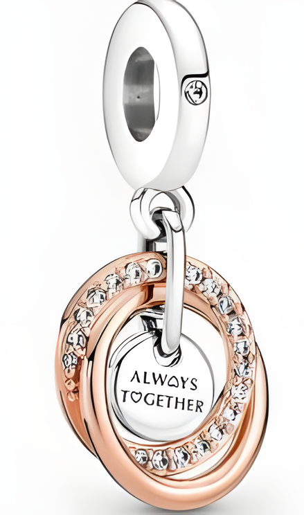 Sterling Silver and Rose Gold Plated Interlocking Rings Dangle Charm
