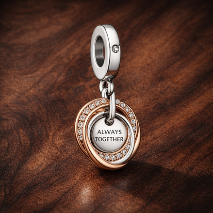 Rose Anniversary Pendant Charm - Rose Anniversary Pendant Charm — display on walnut