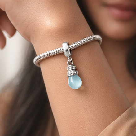 Baby Bottle Blue Dangle Charm - Baby Bottle Blue Dangle Charm — worn on wrist