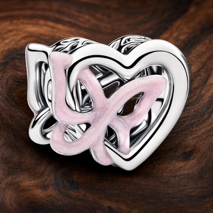 Disney Minnie Mouse Mom Heart Charm — display on walnut