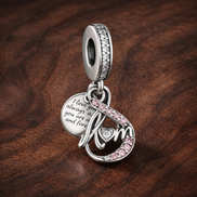 Love Note Heart Dangle Charm - Love Note Heart Dangle Charm — display on walnut