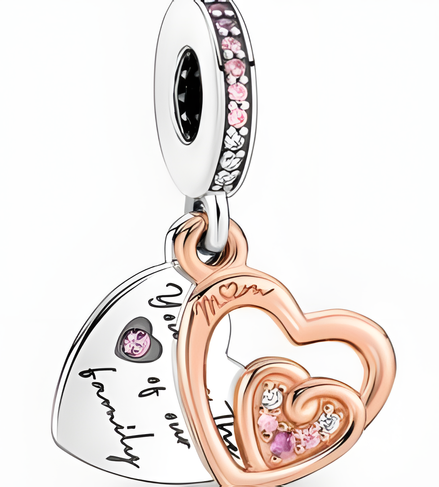 Sterling Silver and Rose Gold Plated Family Hearts Dangle Charm