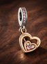 Mom Heart Double Dangle Charm - Mom Heart Double Dangle Charm — display on walnut