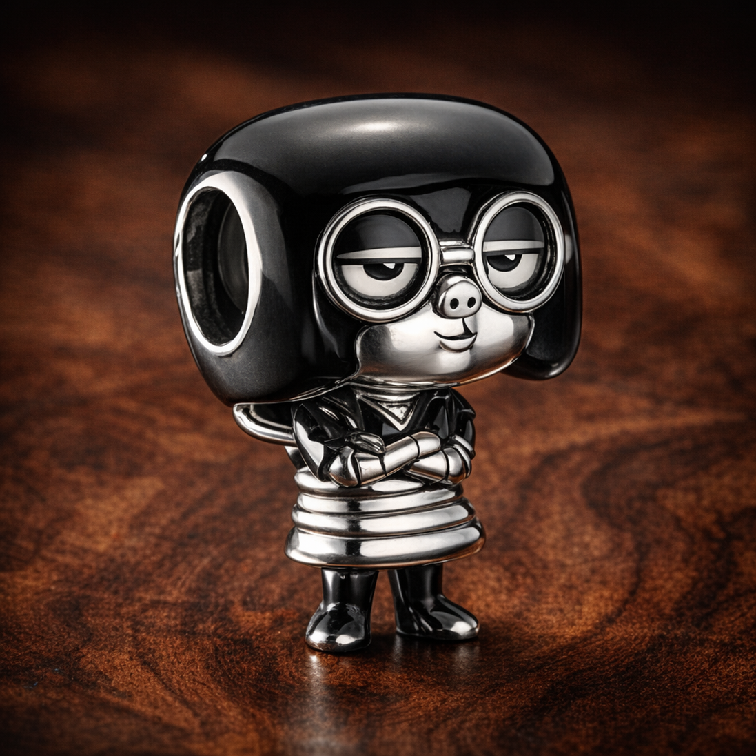 Edna Mode Character Charm - Edna Mode Character Charm — display on walnut