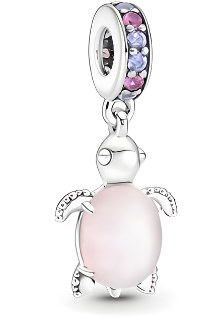 Sterling Silver Pink Glass Sea Turtle Dangle Charm