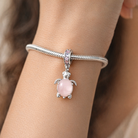Pink Turtle Dangle Charm - Pink Turtle Dangle Charm — worn on wrist