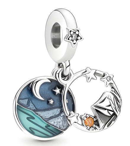 Sterling Silver Night Sky and Camping Double Dangle Charm