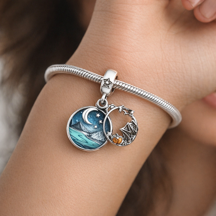 Ocean Wave Double Dangle Charm - Ocean Wave Double Dangle Charm — worn on wrist