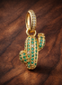 Gold Plated Cactus Dangle Charm - Gold Plated Cactus Dangle Charm — display on walnut