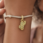 Gold Plated Cactus Dangle Charm - Gold Plated Cactus Dangle Charm — worn on wrist