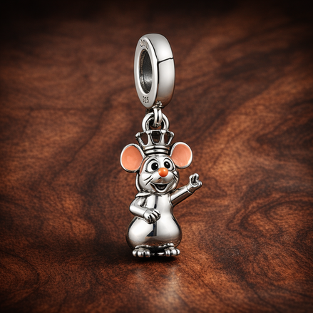 Adorable Chef Mouse - Adorable Chef Mouse Dangle Charm — display on walnut