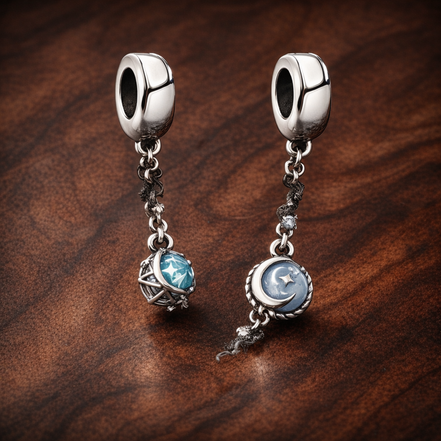Tiny Blue Stone Stud Set Charm - Tiny Blue Stone Stud Set Charm — display on walnut