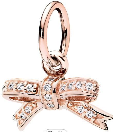 Sparkling Bow Ribbon Pendant Charm in Rose Gold