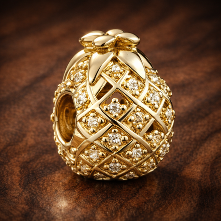 Gold Plated Pineapple Charm - Gold Plated Pineapple Charm — display on walnut