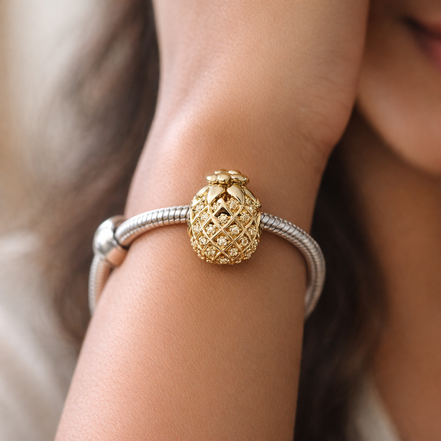 Gold Plated Pineapple Charm - Gold Plated Pineapple Charm — worn on wrist