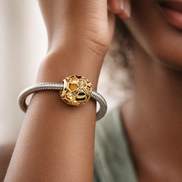 Gold Plated Honeycomb Heart Charm - Gold Plated Honeycomb Heart Charm — worn on wrist