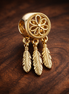 Gold Plated Dreamcatcher Dangle Charm - Gold Plated Dreamcatcher Dangle Charm — display on walnut