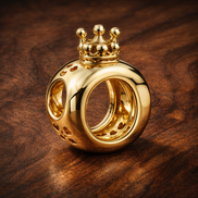 Gold Plated Crown Letter O Charm - Gold Plated Crown Letter O Charm — display on walnut