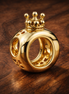 Gold Plated Crown Letter O Charm - Gold Plated Crown Letter O Charm — display on walnut