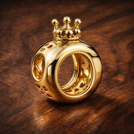 Gold Plated Crown Letter O Charm - Gold Plated Crown Letter O Charm — display on walnut