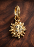 Gold Plated Sun Dangle Charm - Gold Plated Sun Dangle Charm — display on walnut