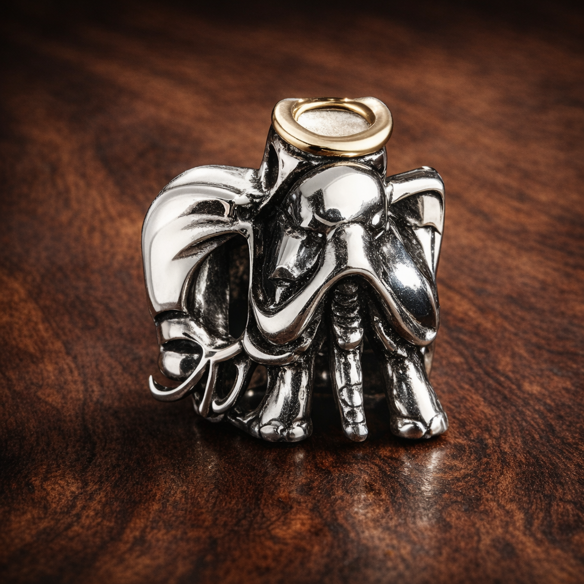 Silver Praying Angel Charm - Silver Praying Angel Charm — display on walnut