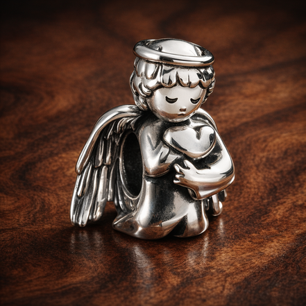 Silver Halo Angel Charm - Silver Halo Angel Charm — display on walnut