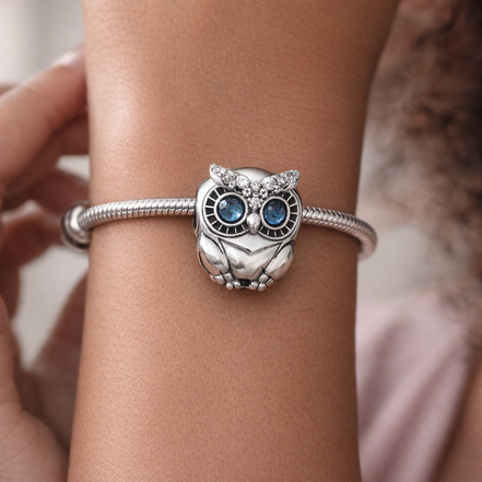 Sparkling Owl Charm — worn on wrist