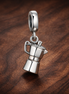 Italian Coffee Maker - Sterling Silver Italian Coffee Maker Dangle Charm — display on walnut