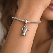 Italian Coffee Maker - Sterling Silver Italian Coffee Maker Dangle Charm — worn on wrist