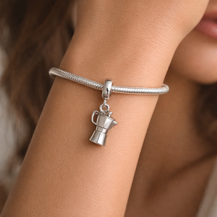 Italian Coffee Maker - Sterling Silver Italian Coffee Maker Dangle Charm — worn on wrist