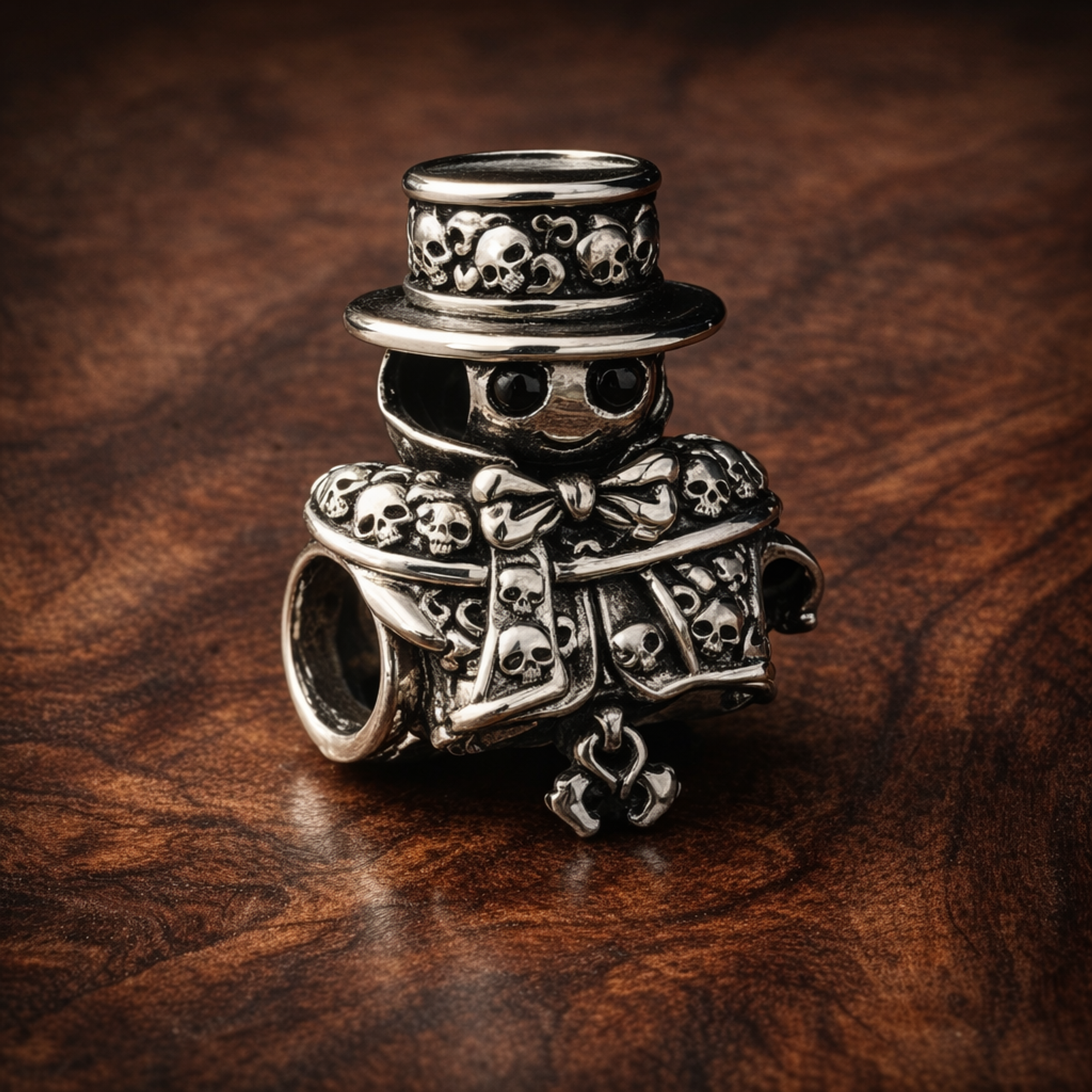 Sparkling Snowman Charm - Sparkling Snowman Charm — display on walnut