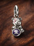 White Rabbit Clock Dangle Charm - White Rabbit Clock Dangle Charm — display on walnut