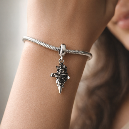 Baby Dragon - Sterling Silver Baby Dragon Dangle Charm — worn on wrist