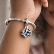 Moon & Blue Sky Dangle Charm — worn on wrist