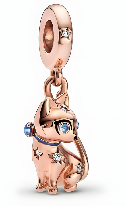 Rose Gold Plated Celestial Puppy Dangle Charm with Stones