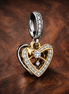 Shooting Star Hearts Double Dangle Charm — display on walnut