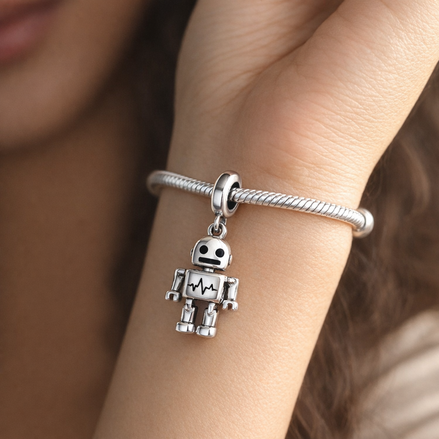 Silver Robot Charm - Silver Robot Charm — worn on wrist