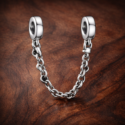 Double Safety Chain - Double Safety Chain Charm — display on walnut