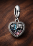 Heart Travel Map Dangle - Heart Travel Map Dangle Charm — display on walnut